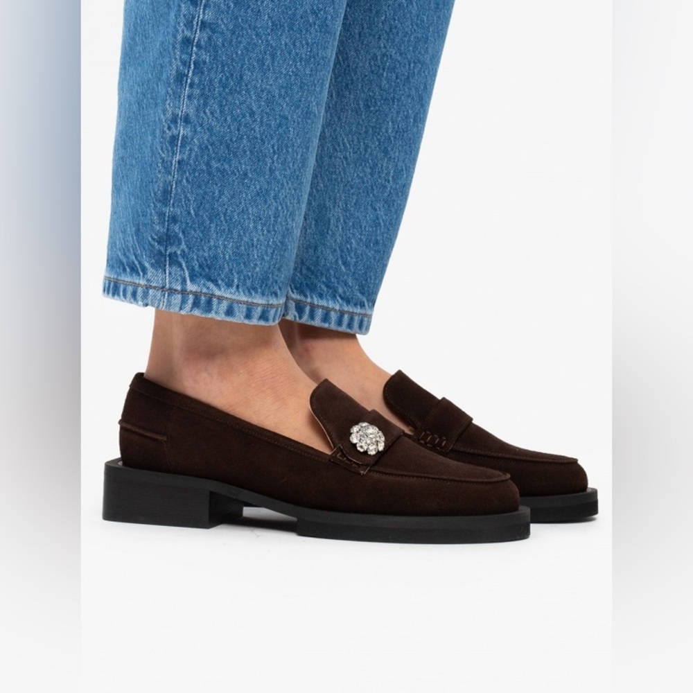 Brown Loafers with Crystal Embellishment